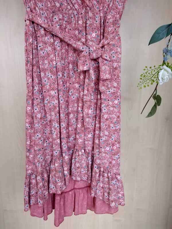 Vestido floral con volante 10 vestido floral, parte inferior, elástico bajo pecho y cinturón